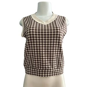URBAN Romantics Cream and Brown Knit Vest Top Size Large Juniors
